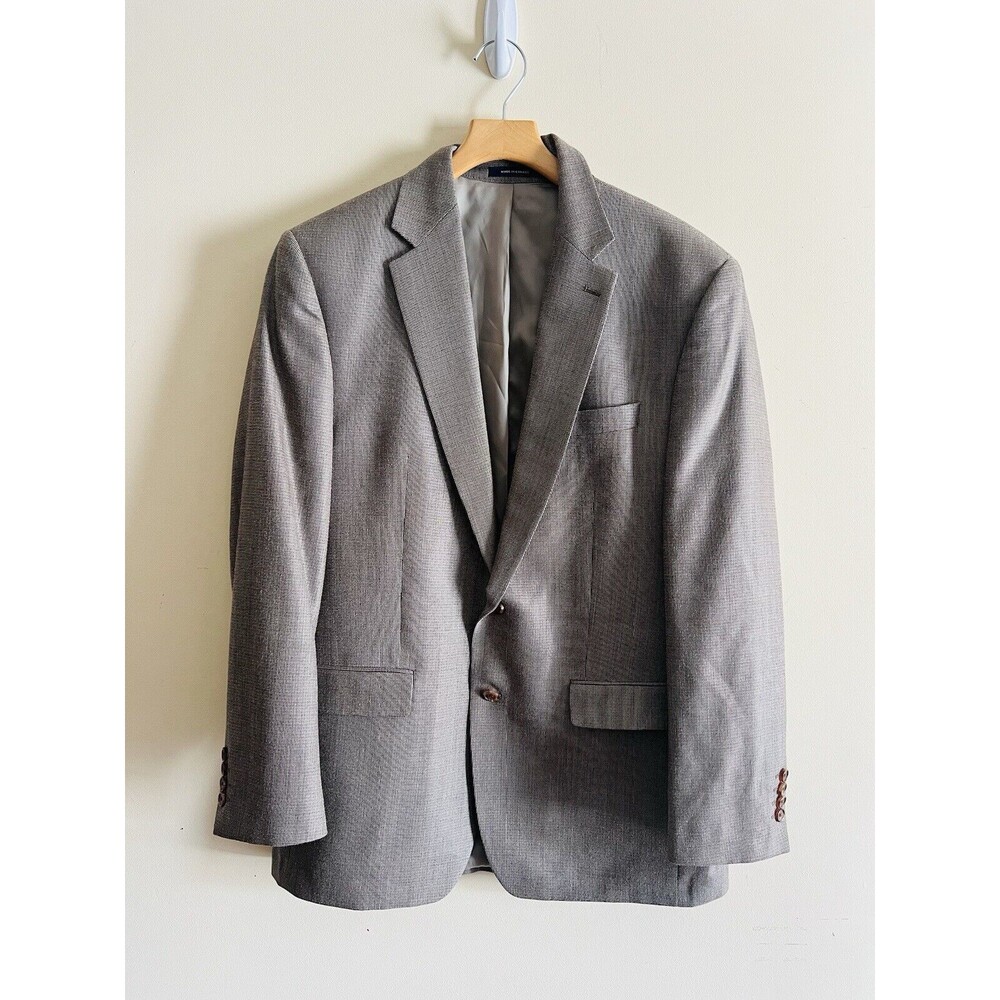 RALPH Ralph Lauren Mens 43L Silk Wool Blazer Jacket 2 Button Tan Houndstooth